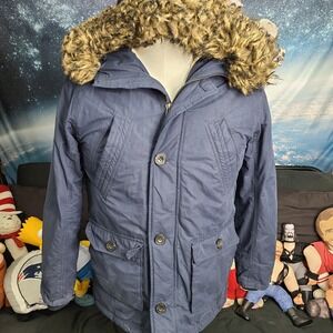 Women's Abercrombie‎ and Fitch Size Small Parka Sherpa Lined Jacket Navy EUC
